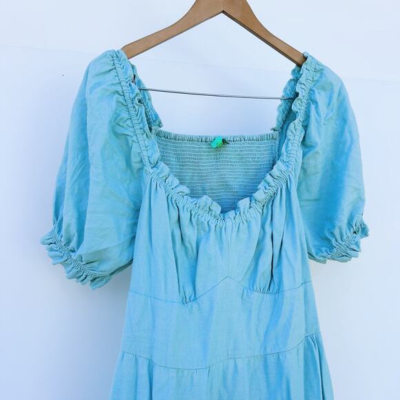 Farm Rio Puff Sleeve Maxi Dress Backless Cut Out Blue Prairie Large - Picture 4 of 10